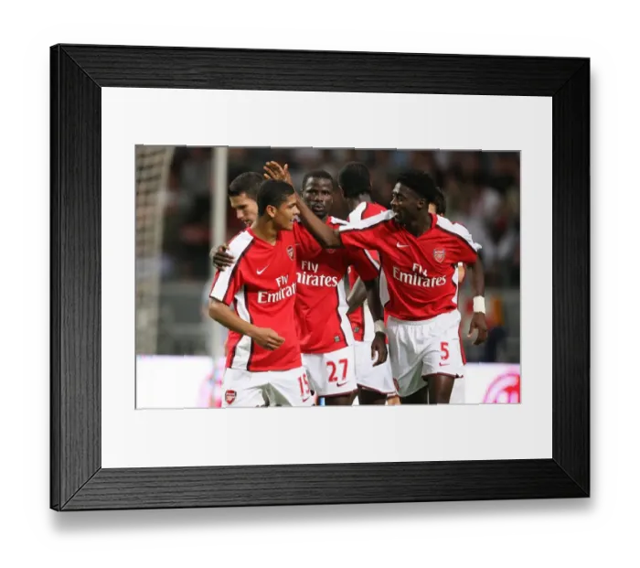 Framed Print : Denilson and Kolo Toure celebrate the 3rd Arsenal goal