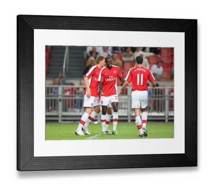 Framed Print : Emmanuel Adebayor and Robin van Persie celebrate Arsenal s Framed Print : Emmanuel Adebayor and Robin van Persie celebrate Arsenal s