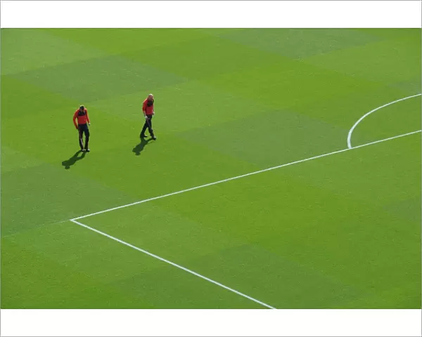 Arsenal Grounds Team Preparing Emirates Stadium Pitch for Arsenal vs West Bromwich Albion (2015-16)