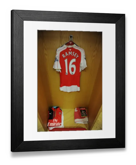 Framed Print : Aaron Ramsey's Arsenal Shirt in Arsenal Dressing Room before Arsenal vs West Bromwich Albion (2015-16) Framed Print : Aaron Ramsey's Arsenal Shirt in Arsenal Dressing Room before Arsenal vs West Bromwich Albion (2015-16)