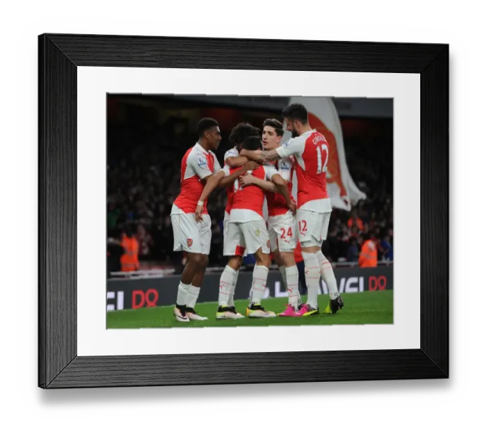 Framed Print : Alexis Sanchez and Hector Bellerin: Arsenal's Dynamic Duo Celebrating Goals Against West Bromwich Albion, 2015-16