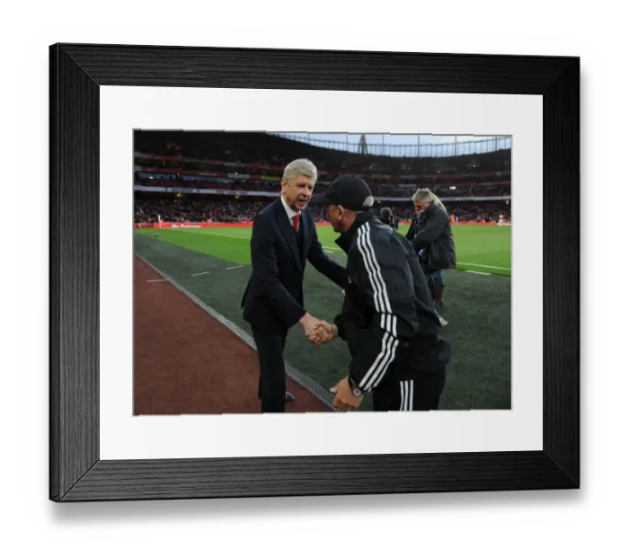 Framed Print : Arsene Wenger and Tony Pulis: A Pre-Match Handshake at the Emirates Stadium (2015-16)