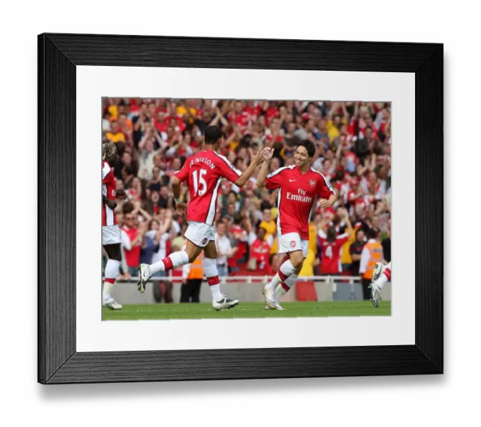 Framed Print : Samir Nasri celebrates scoring Arsenals goal with Denilson Framed Print : Samir Nasri celebrates scoring Arsenals goal with Denilson