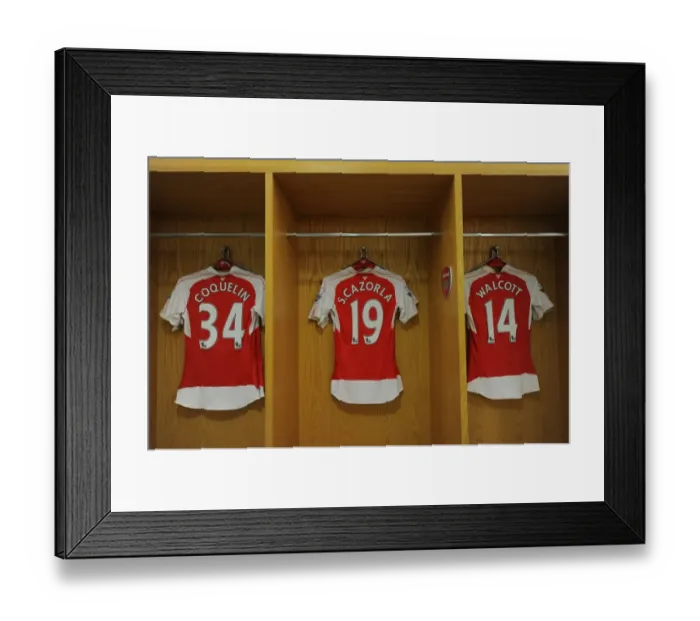 Framed Print : Arsenal Football Club: Pre-Match Routine - Coquelin, Cazorla, and Walcott in the Changing Room (2015-16) Framed Print : Arsenal Football Club: Pre-Match Routine - Coquelin, Cazorla, and Walcott in the Changing Room (2015-16)