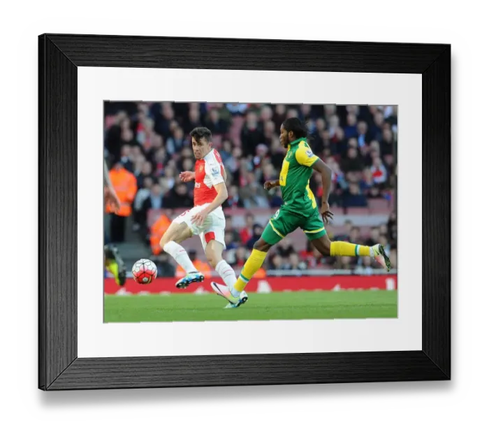 Framed Print : Gabriel Stands Firm: Arsenal's Defender Fends Off Norwich's Mbokani Framed Print : Gabriel Stands Firm: Arsenal's Defender Fends Off Norwich's Mbokani