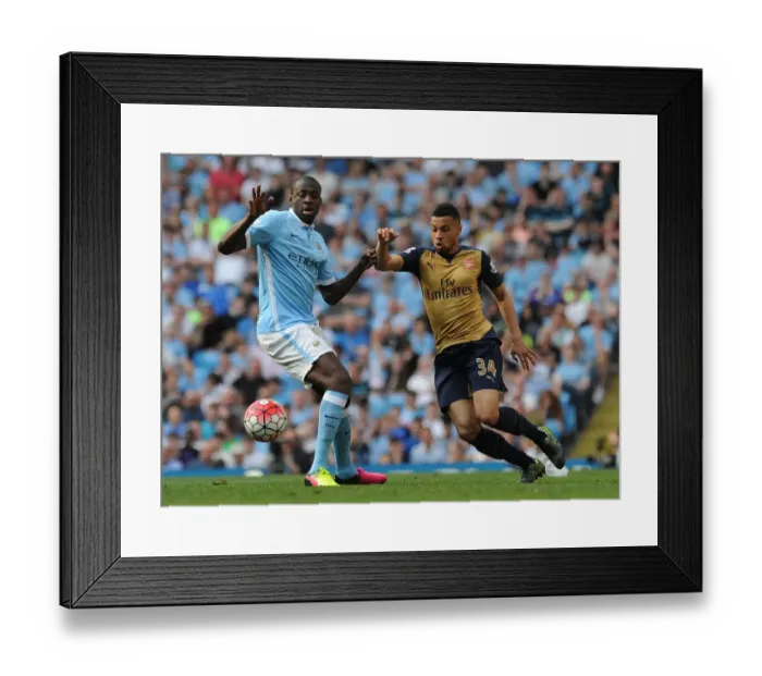 Framed Print : Clash of Midfield Titans: Coquelin vs. Yaya Toure - Manchester City vs. Arsenal, Premier League 2015-16