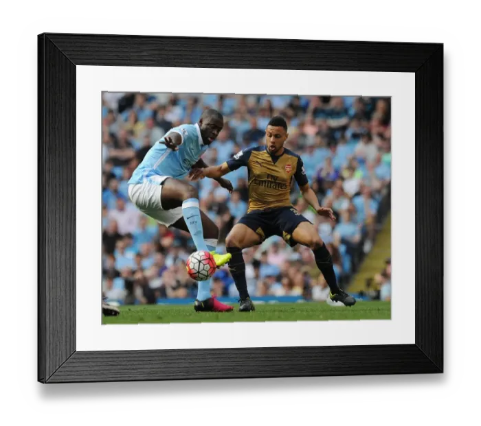Framed Print : Clash of Midfield Titans: Coquelin vs. Yaya Toure, Manchester City vs. Arsenal, Premier League 2015-16