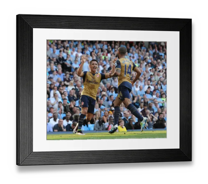 Framed Print : Arsenal's Double Celebration: Sanchez and Walcott Rejoice Over Goals Against Manchester City (May 2016) Framed Print : Arsenal's Double Celebration: Sanchez and Walcott Rejoice Over Goals Against Manchester City (May 2016)