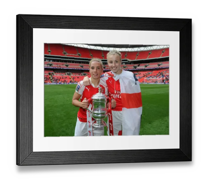 Framed Print : Arsenal Ladies Triumph in FA Cup Final: Nobbs and Williamson Raise the Trophy