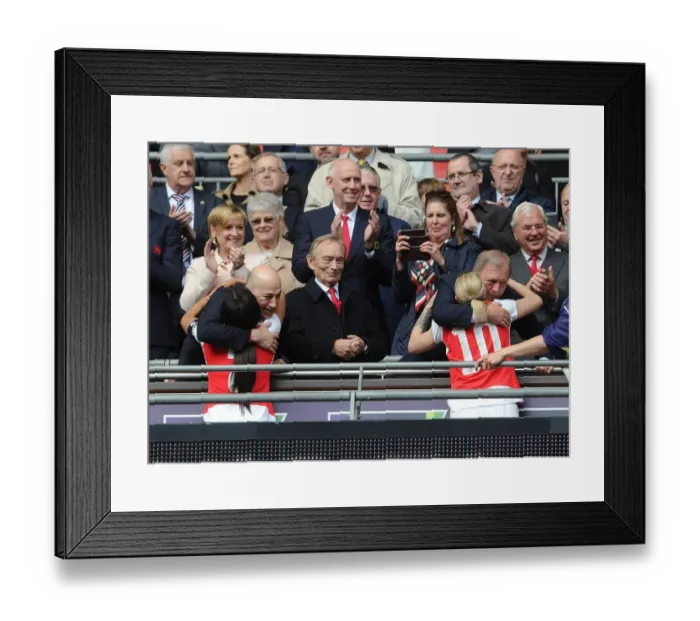 Framed Print : Arsenal FC: Celebrating FA Cup Victory - Ivan Gazidis, Alex Scott, Vic Akers, and Kelly Smith Embrace in Triumph