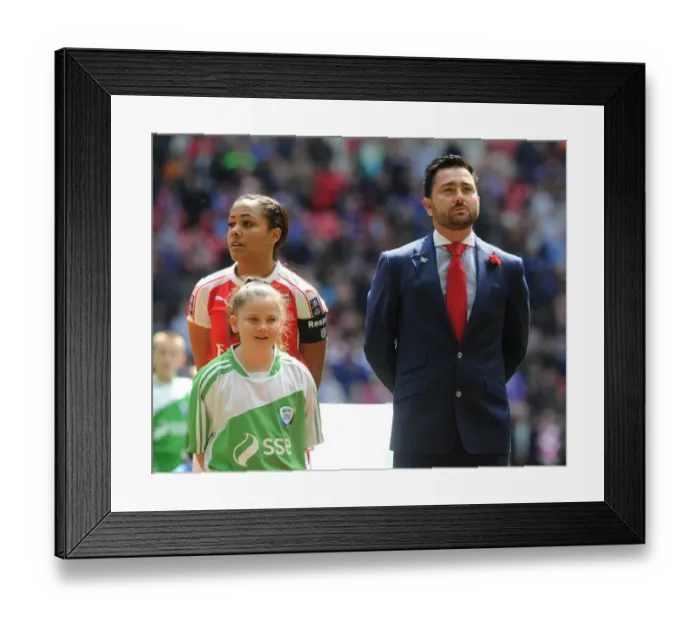 Framed Print : Arsenal Ladies vs. Chelsea Ladies FA Cup Final 2016: Pre-Match Conversation between Pedro Martinez Losa and Alex Scott