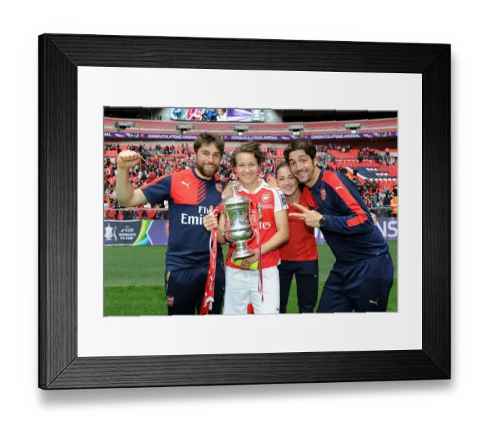 Framed Print : Arsenal Ladies Celebrate FA Cup Victory: Katie McCabe, Josephine Henning, and Assistant Manager Jose Elena Lift the Trophy