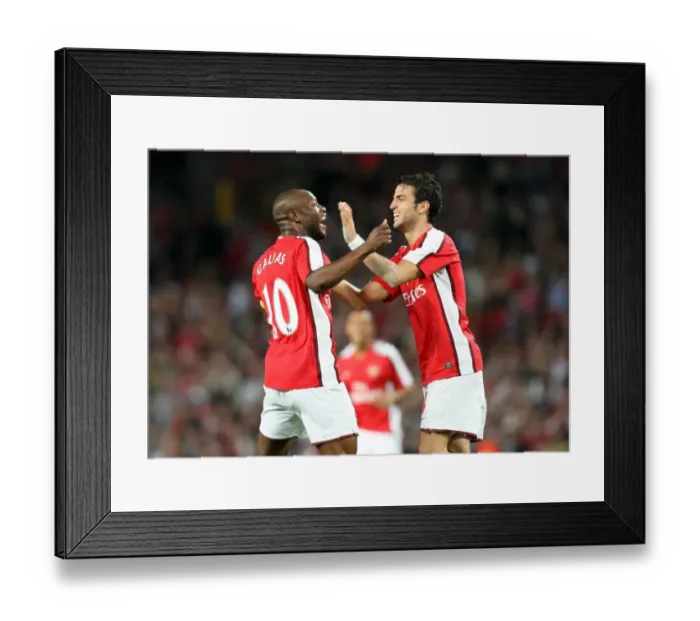 Framed Print : Arsenal's Gallas and Fabregas Celebrate Double Strike against FC Twente in Champions League Framed Print : Arsenal's Gallas and Fabregas Celebrate Double Strike against FC Twente in Champions League
