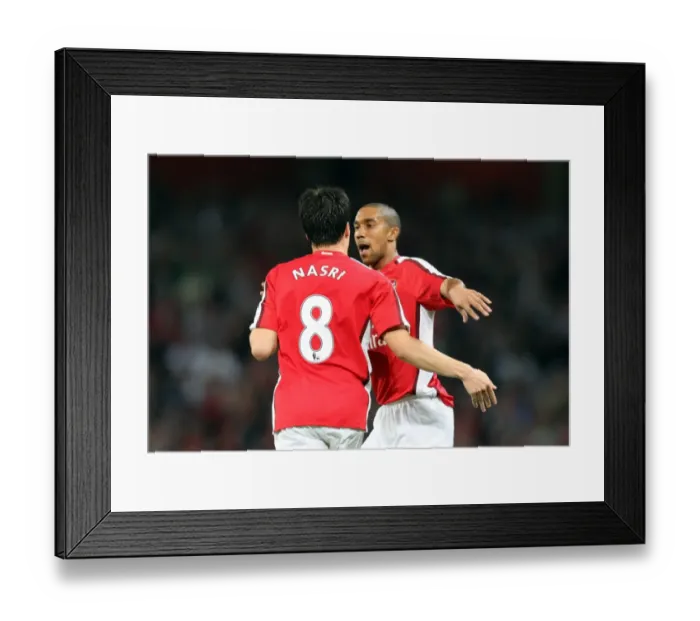 Framed Print : Samir Nasri celebrates scoring Arsenals 1st goal with Gael Clichy Framed Print : Samir Nasri celebrates scoring Arsenals 1st goal with Gael Clichy