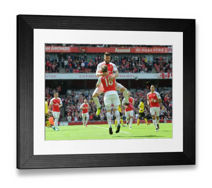 Framed Print : Arsenal: Giroud and Monreal Celebrate Goal Against Aston Villa (2015-16) Framed Print : Arsenal: Giroud and Monreal Celebrate Goal Against Aston Villa (2015-16)