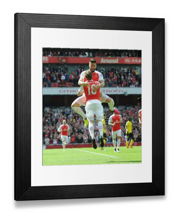 Framed Print : Arsenal: Giroud and Monreal's Unforgettable Goal Celebration vs. Aston Villa (May 2016)