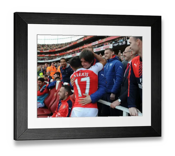 Framed Print : Double Joy: Sanchez and Rosicky Celebrate Arsenal's Goals vs. Aston Villa (2015-16)