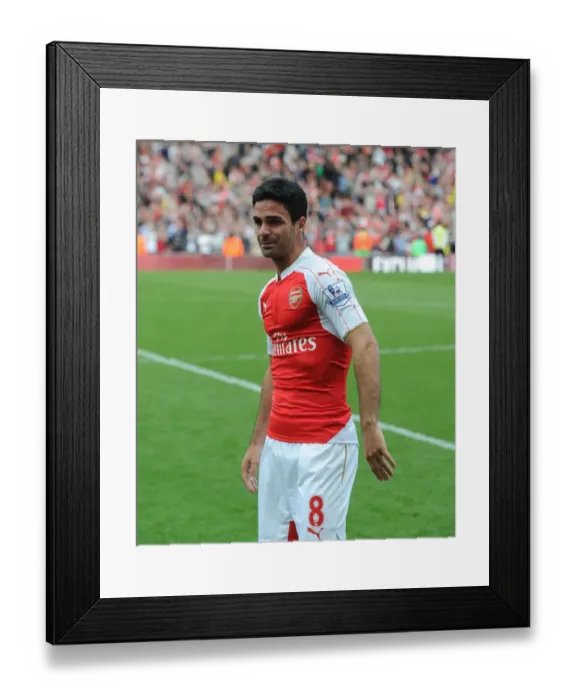 Framed Print : Mikel Arteta's Emotional Moment: Arsenal's Premier League Victory over Aston Villa (2015-16)