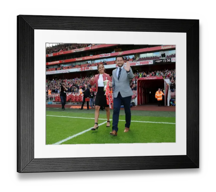 Framed Print : Arsenal Ladies Celebrate FA Cup Victory at Arsenal vs. Aston Villa (2015-16): Pedro Martinez Losa and Alex Scott with the FA Cup Trophy during Half Time Framed Print : Arsenal Ladies Celebrate FA Cup Victory at Arsenal vs. Aston Villa (2015-16): Pedro Martinez Losa and Alex Scott with the FA Cup Trophy during Half Time