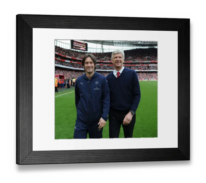 Framed Print : Arsene Wenger and Tomas Rosicky: A Heartfelt Moment after Arsenal's Victory over Aston Villa (2015-16)