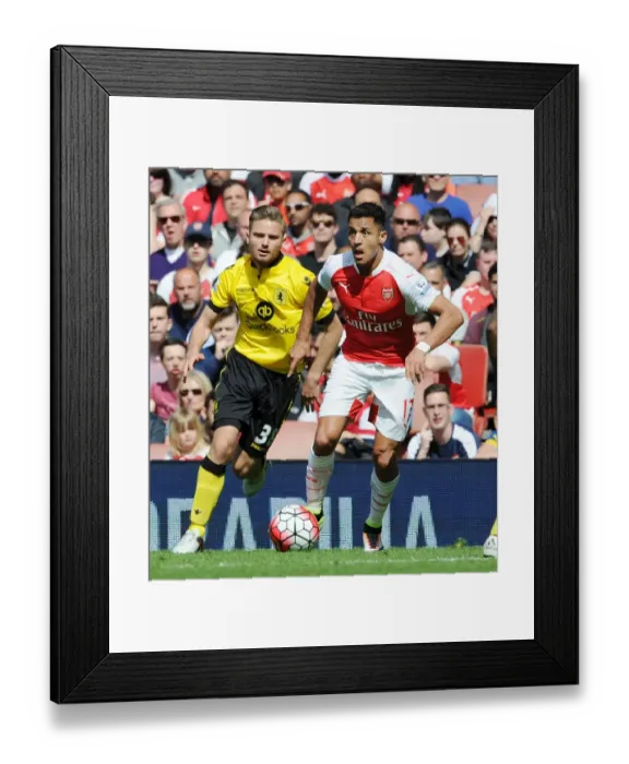 Framed Print : Alexis Sanchez Scores Dramatic Goal Past Aston Villa's Jordan Lyden in 2015-16 Premier League Showdown