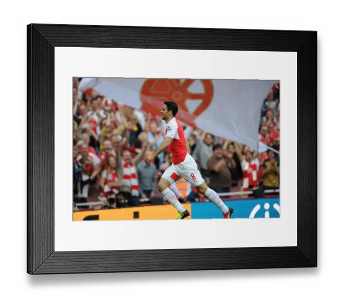 Framed Print : Arsenal's Triumph: Mikel Arteta's Euphoric Moment after Scoring the Fourth Goal vs. Aston Villa (2015-16)
