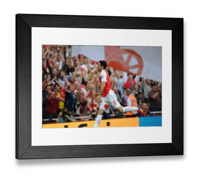 Framed Print : Arsenal's Triumph: Mikel Arteta's Exultant Moment After Scoring the Fourth Goal vs. Aston Villa (2015-16)