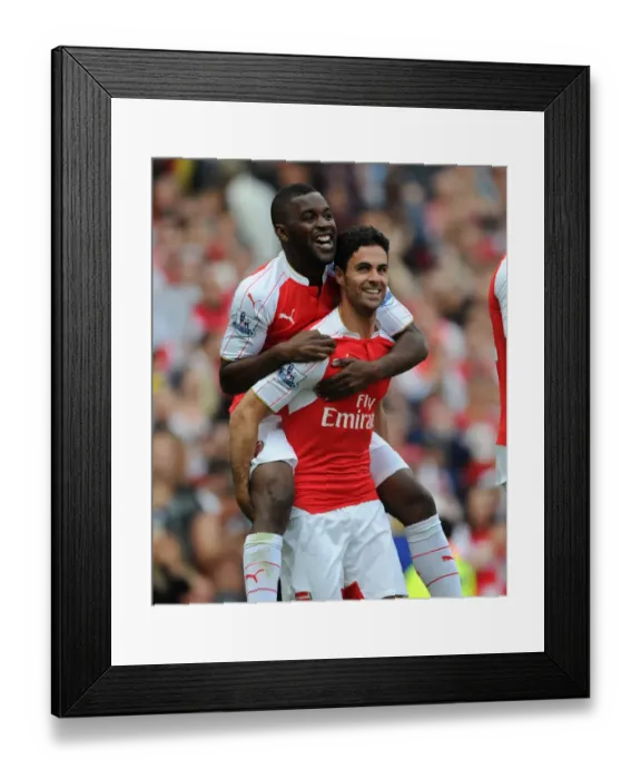 Framed Print : Arsenal's Arteta and Campbell Celebrate Goals Against Aston Villa (2015-16) Framed Print : Arsenal's Arteta and Campbell Celebrate Goals Against Aston Villa (2015-16)