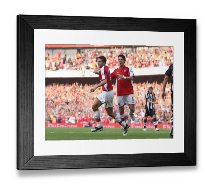 Framed Print : Robin van Persie's Double Strike: Arsenal's Dominant 3:0 Victory Over Newcastle (Fabregas Celebrates)