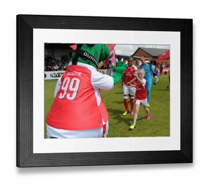Framed Print : Arsenal Ladies: Alex Scott and the Mascot - Pre-Match Moment at Meadow Park Before 2:0 Victory over Notts County