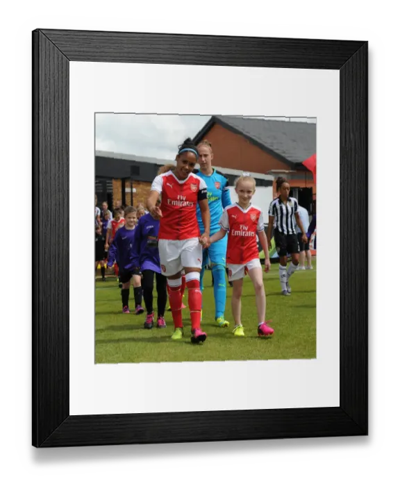 Framed Print : Alex Scott (Arsenal Ladies) and the mascot before the match Framed Print : Alex Scott (Arsenal Ladies) and the mascot before the match