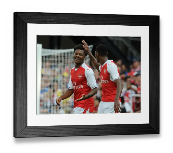 Framed Print : Arsenal Stars: Chuba Akpom and Jeff Reine-Adelaide Celebrate Goals at 2016 MLS All-Star Game Framed Print : Arsenal Stars: Chuba Akpom and Jeff Reine-Adelaide Celebrate Goals at 2016 MLS All-Star Game