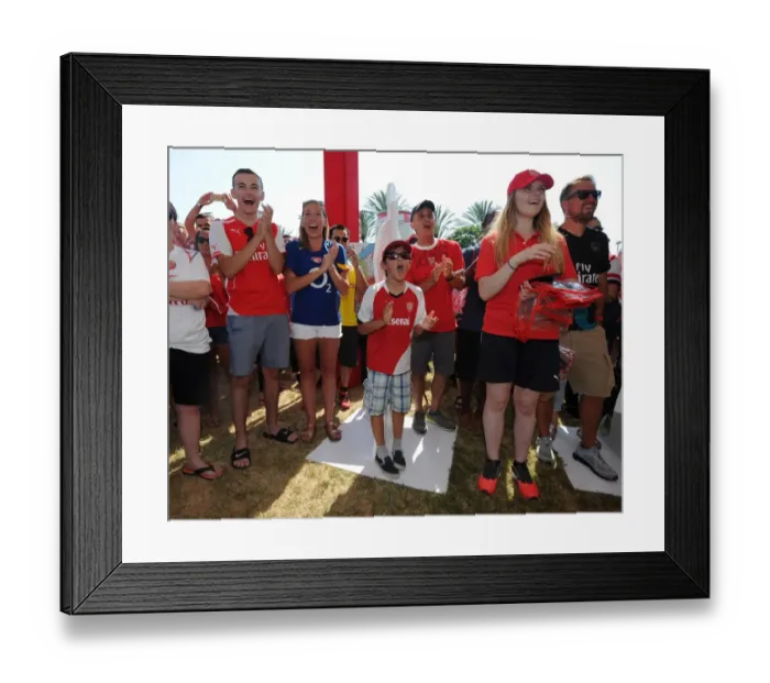 Framed Print : Arsenal Fans Passionate Pre-Match Gathering: Arsenal's 3-1 Victory over Chivas at The StubHub Centre