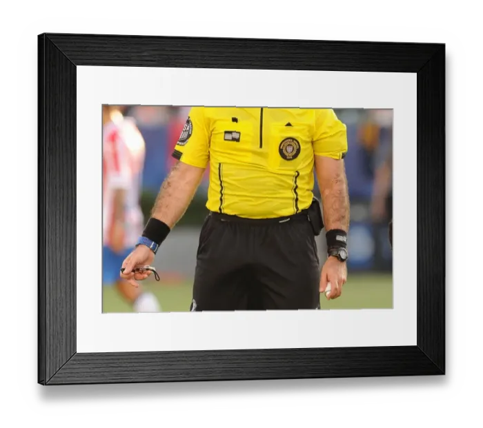 Framed Print : hairy referee. Arsenal 3: 1 Chivas. Pre Season Friendly. The Stubhub Centre. Carson City