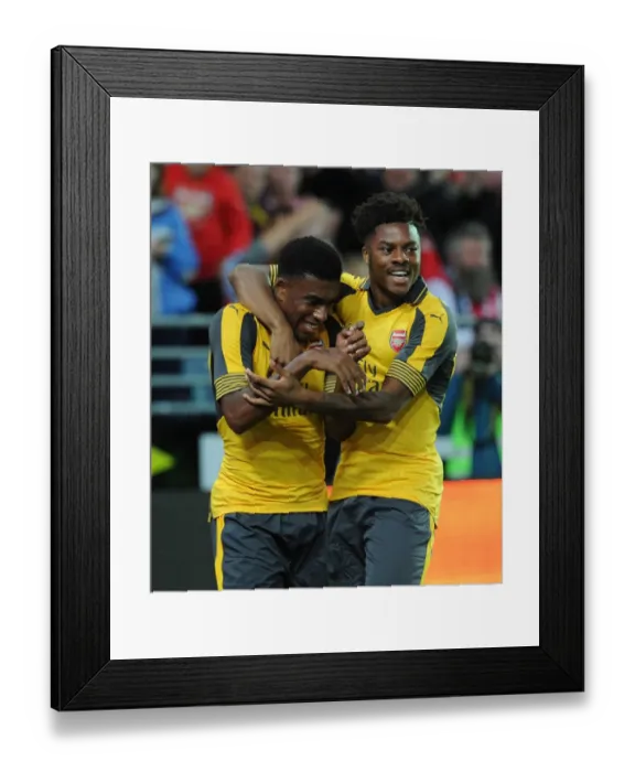 Framed Print : Arsenal's Iwobi and Akpom Celebrate Goal in Pre-Season Friendly against Viking FK, 2016