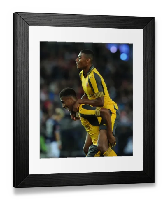 Framed Print : Alex Iwobi and Jeff Reine-Adelaide: Celebrating Goals for Arsenal in Pre-Season Friendly against Viking FK, 2016