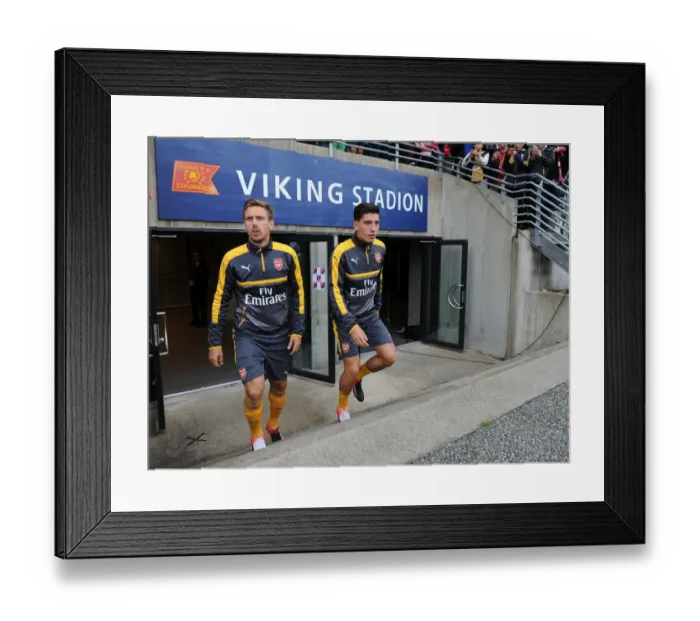 Framed Print : Arsenal's Monreal and Bellerin Prepare for Viking FK Friendly Framed Print : Arsenal's Monreal and Bellerin Prepare for Viking FK Friendly
