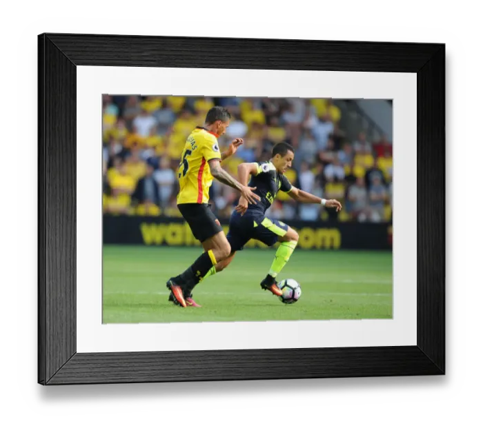 Framed Print : Alexis Sanchez Outmaneuvers Jose Holebas: Arsenal's Thrilling Start to 2016-17 Premier League Season