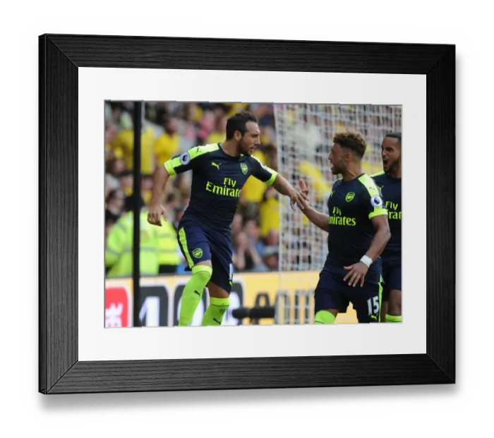 Framed Print : Cazorla and Oxlade-Chamberlain: Arsenal's Dynamic Duo Celebrate Goal vs Watford (2016-17)