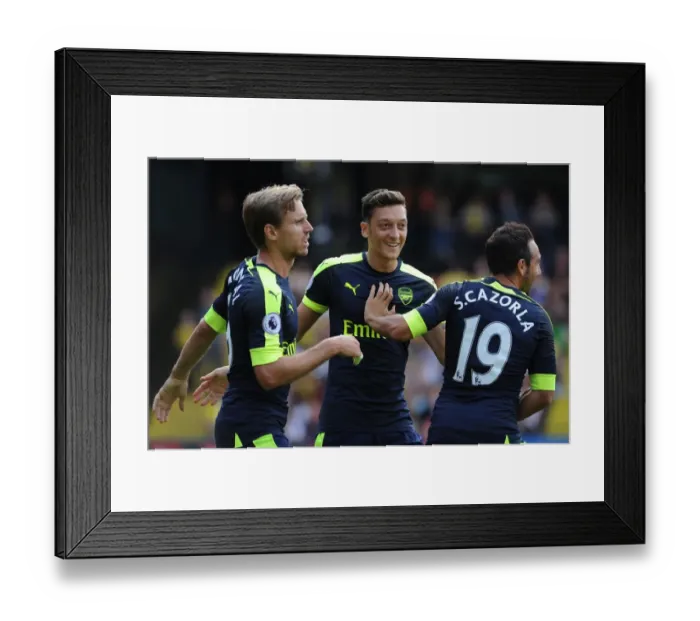 Framed Print : Celebrating Glory: The Goal Connection of Cazorla, Monreal, and Ozil (Watford vs. Arsenal, 2016-17)