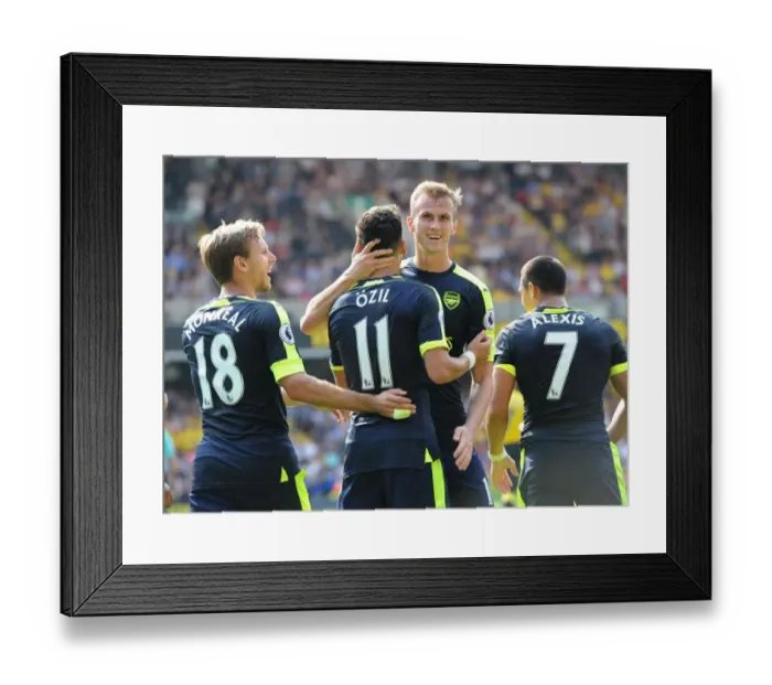 Framed Print : Mesut Ozil and Rob Holding: A Celebration of Arsenal's Third Goal vs. Watford (2016-17) Framed Print : Mesut Ozil and Rob Holding: A Celebration of Arsenal's Third Goal vs. Watford (2016-17)