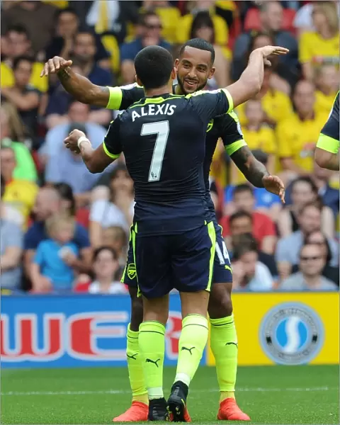 Arsenal's Unstoppable Duo: Sanchez and Walcott Celebrate Goals Against Watford (2016-17)