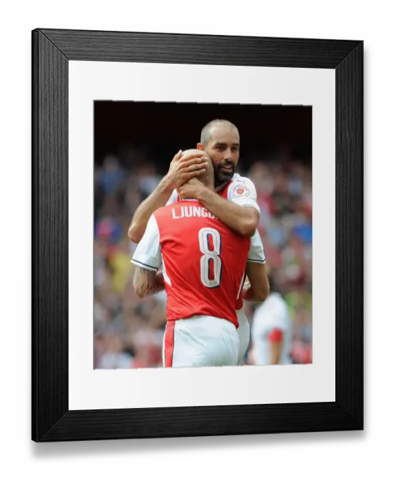 Framed Print : Arsenal Legends: Robert Pires and Freddie Ljungberg Celebrate Goal Against AC Milan Glorie Framed Print : Arsenal Legends: Robert Pires and Freddie Ljungberg Celebrate Goal Against AC Milan Glorie