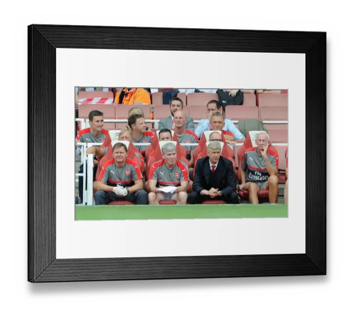 Framed Print : Arsene Wenger the Arsenal Manager on the bench with Gary Lewin (Physio), Pat Rice