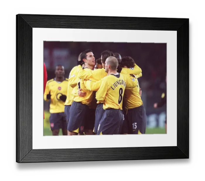 Framed Print : Robert Pires celebrates scoring Arsenals goal from the penalty spot with Robin van Persie Framed Print : Robert Pires celebrates scoring Arsenals goal from the penalty spot with Robin van Persie