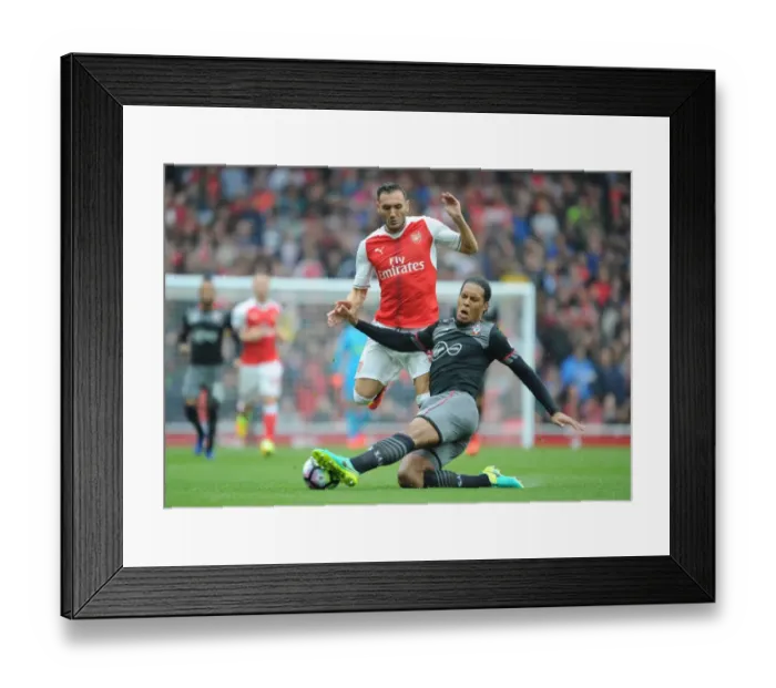 Framed Print : Arsenal vs. Southampton Showdown: Perez vs. Van Dijk Clash in Premier League Framed Print : Arsenal vs. Southampton Showdown: Perez vs. Van Dijk Clash in Premier League