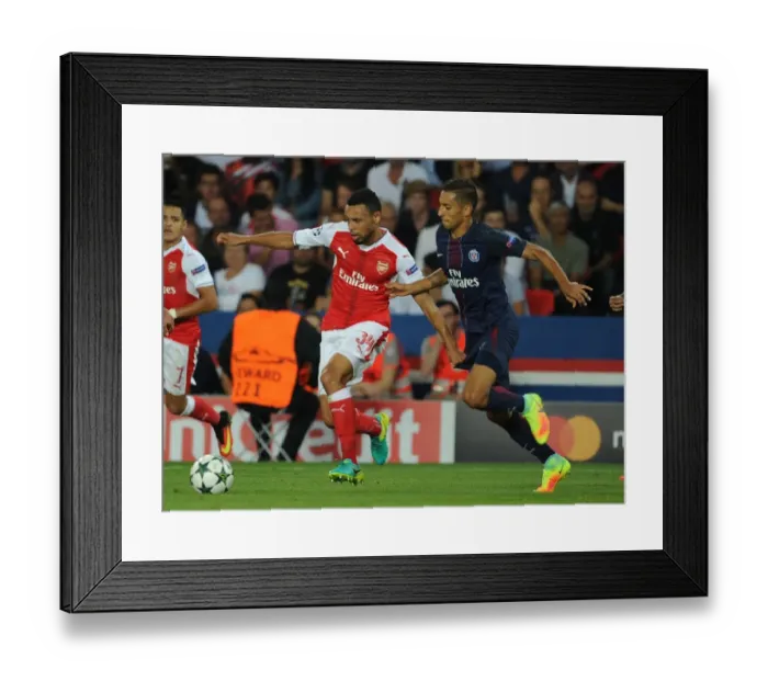 Framed Print : Coquelin Overcomes Marquinhos: A Pivotal Moment in Arsenal's UEFA Champions League Battle against Paris Saint-Germain, 2016-17 Framed Print : Coquelin Overcomes Marquinhos: A Pivotal Moment in Arsenal's UEFA Champions League Battle against Paris Saint-Germain, 2016-17