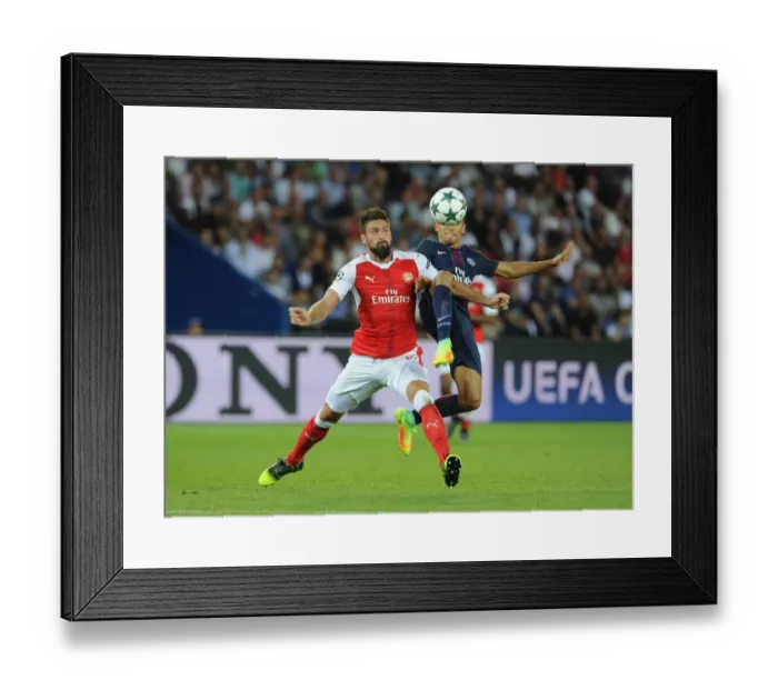 Framed Print : Champions League Showdown: Olivier Giroud vs. Marquinhos - Paris Saint-Germain vs. Arsenal (2016-17): A Clash of Titans Framed Print : Champions League Showdown: Olivier Giroud vs. Marquinhos - Paris Saint-Germain vs. Arsenal (2016-17): A Clash of Titans