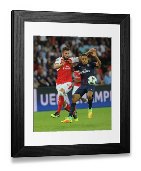 Framed Print : Champions League Clash: Giroud vs Marquinhos - Paris Saint-Germain vs Arsenal (2016-17) Framed Print : Champions League Clash: Giroud vs Marquinhos - Paris Saint-Germain vs Arsenal (2016-17)