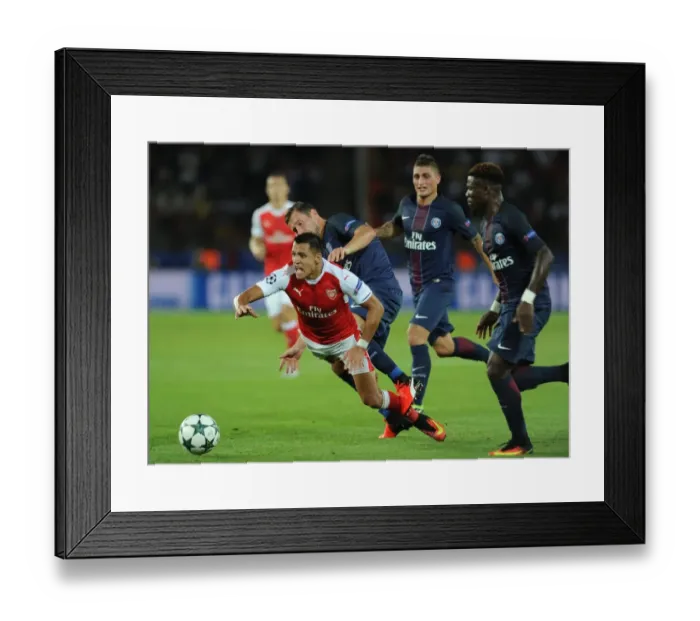 Framed Print : Champions League Clash: Sanchez vs. Krychowiak - Paris Saint-Germain vs. Arsenal